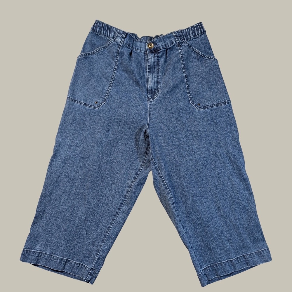 BonWorth Capris Womens XL Blue Denim Crop Pants Casual Elastic Waist 63186